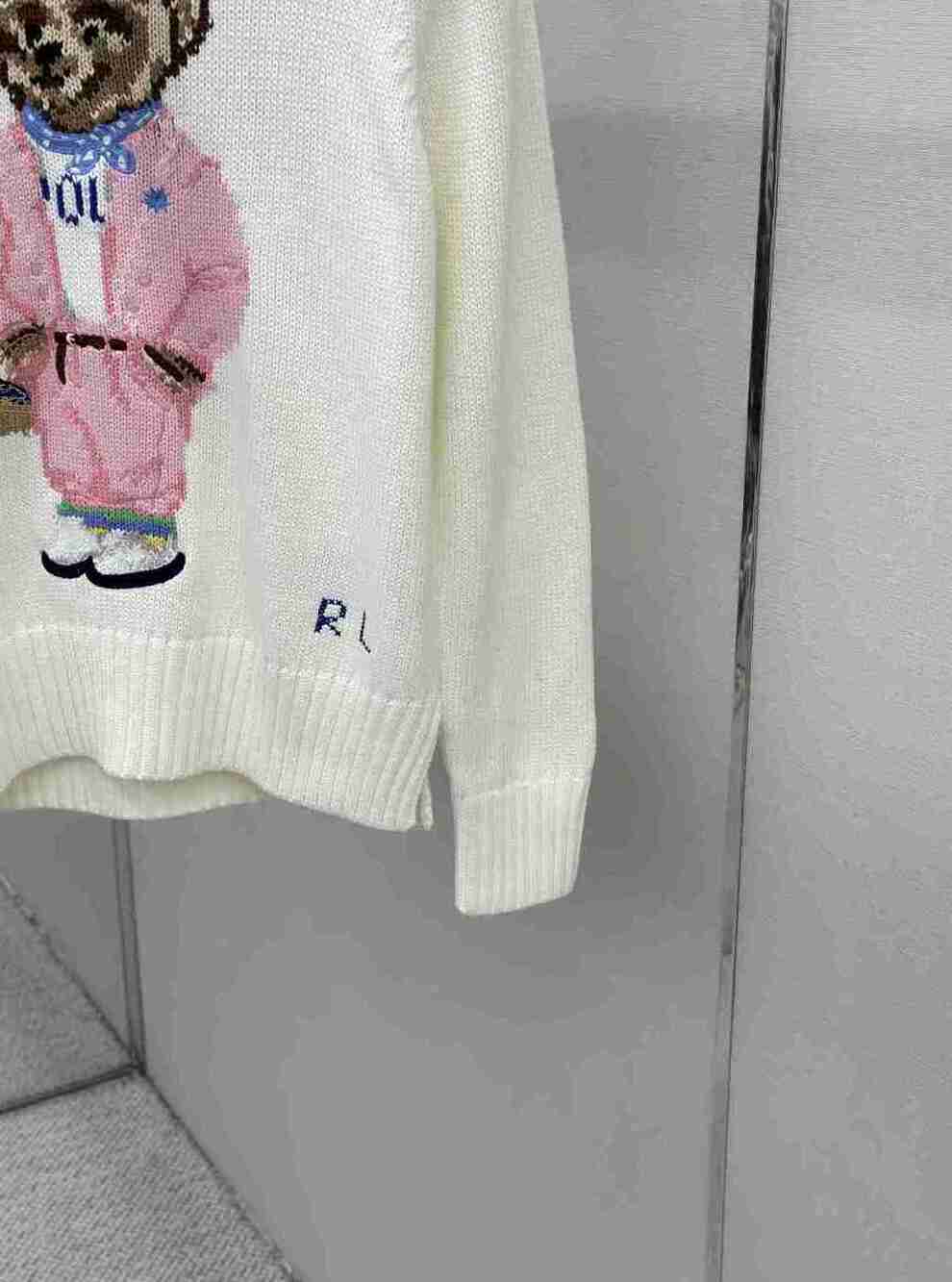 Polo Ralph Lauren Picnic Bear Knit Sweater Off White Casual Ladies Pullover - Picture 6 of 7